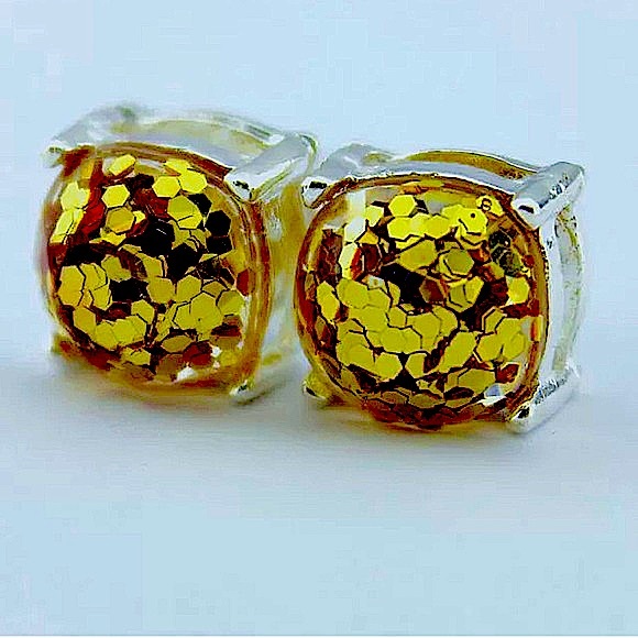 kate spade square gold glitter stud earrings - Picture 1 of 7